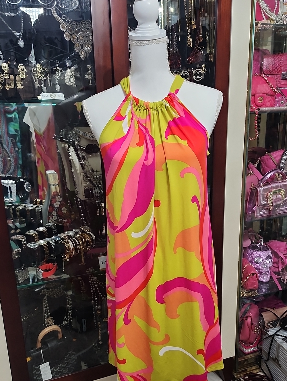 Vibrant Halter Sundress in Lime, Hot Pink & Orange
